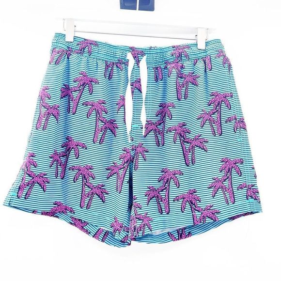 Maamgic Other - Maamgic Men's Blue and Pink Palm Tree 90s Swim Trunks Size M